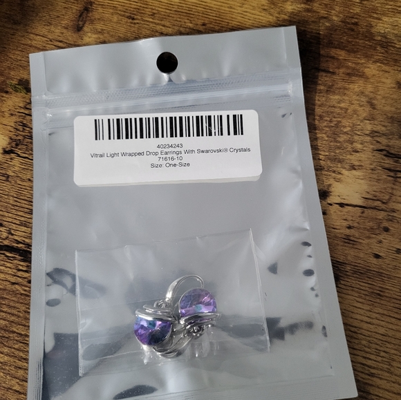 Callura Vitrail Light Wrapped Drop Earrings W Swarovski Crystals,Purple/Blue, 1" - Picture 3 of 16